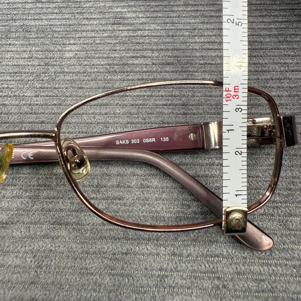 Saks Fifth Avenue 303 0S8R Burgundy Metal Eyeglass Frames Rhinestone 55-16-135